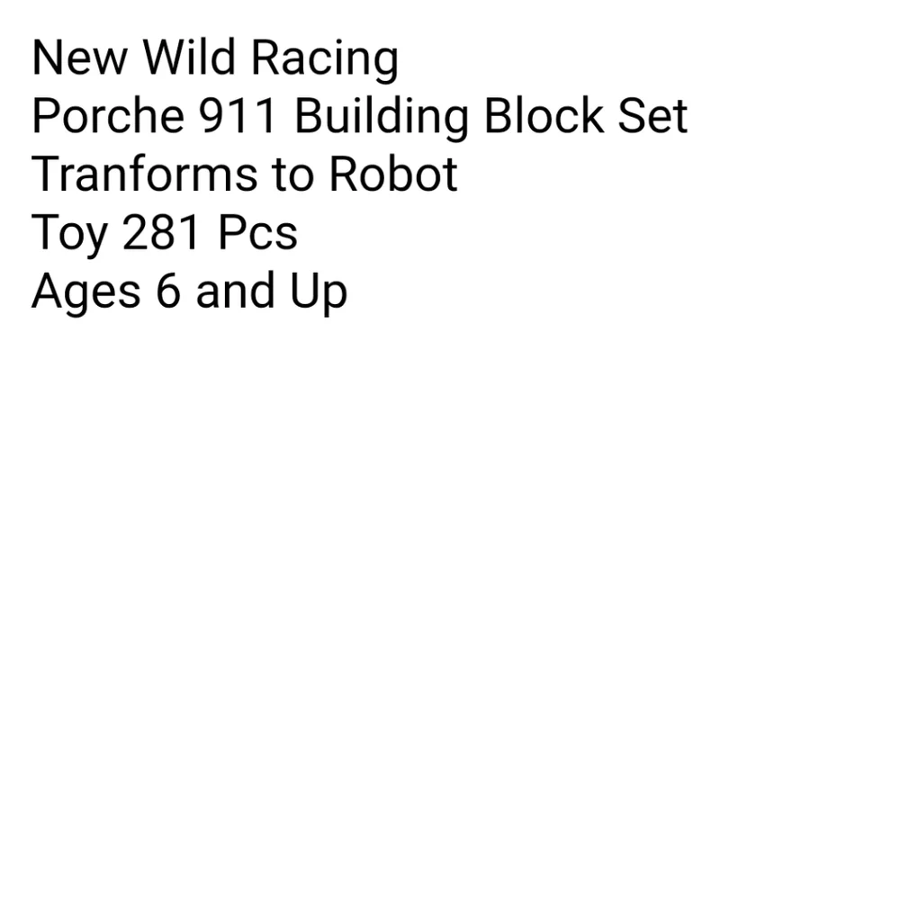 New Wild Racing Porche 911 Building Blocks Tranforms Robot Toy 281 Pcs Boy Gift